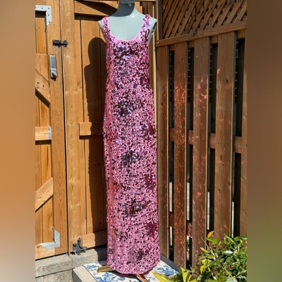 🆕 SIMKHAI 🧿 NWOT Bex Sequined Embellished Maxi Dress, Sorbet Pink- Sz US 4 - Picture 10 of 14